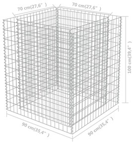 Canteiro elevado/cesto gabião 90x90x100 cm aço galvanizado