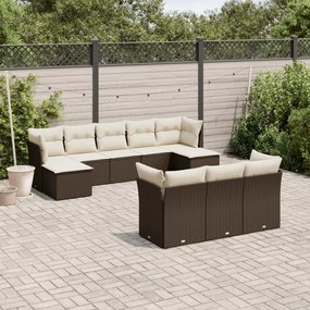 10 pcs conj. sofás jardim com almofadões vime PE castanho