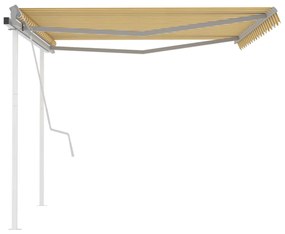 Toldo retrátil manual com postes 4x3,5 m amarelo e branco
