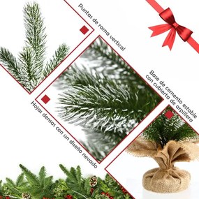 Mini árvore de Natal de secretária de 50 cm decorativa festiva em miniatura em PE novo com base de cimento e pano de linho Verde