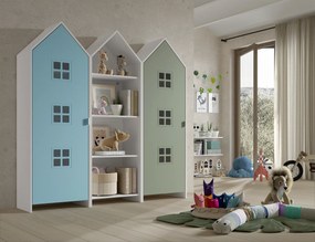 Conjunto 2 armarios Guarda Roupa infantil + estante infantil coleção CASAMI Azul e Verde