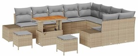 Conjunto de Sofá de Jardim de 12 Peças com Almofadas Bege Rattan Sinté