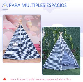 HOMCOM Tenda Infantil Tipi infantil estilo indiano com janela para cobrir o piso e 2 almofadas Bolsa de transporte 200x200x170 cm Azul