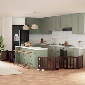 vidaXL Portão cães c/ porta dobrável 12 painéis 960 cm álamo castanho