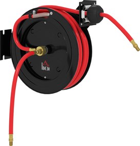HOMCOM Carretel de mangueira de jardim montado na parede, retração automática, 20 bar de pressão de água, mangueira de água 15+1 m, metal | Aosom Portugal