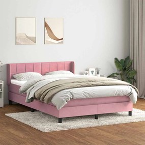 vidaXL Cama box spring com colchão 160x210 cm veludo rosa