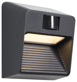 Candeeiro de parede preto com LED IP54 e sensor de movimento solar - Border Moderno