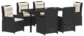 Conjunto de Jantar de Jardim 7 Peças Preto em Rattan de Poliéster