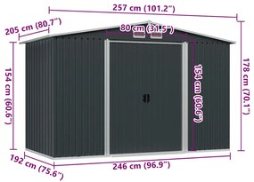 Abrigo de jardim 257x205x178 cm aço antracite