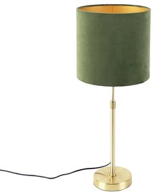 Candeeiro de mesa dourado/latão com abajur de veludo verde 25 cm - Parte