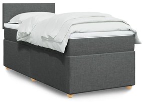 Cama box spring com colchão solteiro tecido cinzento-escuro