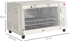 Mini Forno Elétrico 9L com Temperatura Ajustável até 230°C Temporizador 60 min e Bandeja para Assar 35x24,6x20 cm Creme
