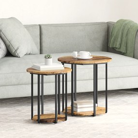 Conjunto de Mesas de Apoio 2 pcs Madeira Velha, Madeira de Engenharia e Metal