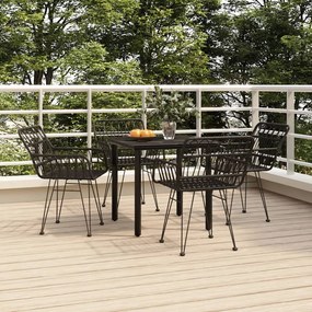vidaXL 5 pcs conjunto de jantar p/ jardim vime PE preto