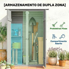 Abrigo de Jardim de Madeira 115x53x156 cm Armário Exterior para Ferramentas com Portas Duplas Cinza