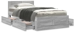 Estrutura de cama c/ cabeceira derivados madeira cinza sonoma