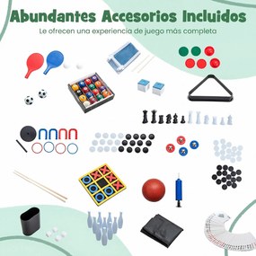 Mesa de jogos crianças 14 em 1 com basquetebol, bilhar, matraquilhos, pingue-pongue, hóquei, bowling e xadrez para festas e salas de jogos Natural