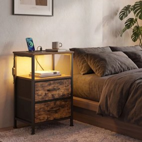 Conjunto 2 Mesas de cabeçeira com iluminação LED e base de carregamento 30 x 39,6 x 60,4 cm Castanhas