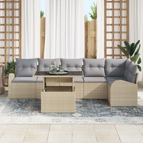 Conjunto de Sofá de Jardim vidaXL com Almofadas Bege Poliratan de 7 Pe