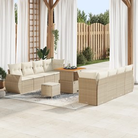 Conjunto de Sofá de Jardim vidaXL de 11 Peças com Almofadas Bege em Ra
