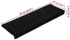 Tapetes de escadas 10 pcs 65x21x4 cm preto
