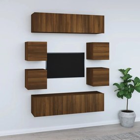 vidaXL Conjunto móveis de TV 8pcs madeira processada carvalho castanho