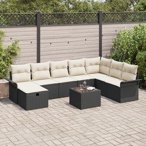 Conjunto de Sofás de Jardim 9 Peças com Almofadas Preto Rattan Poli