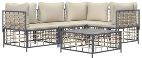 5 pcs conjunto lounge de jardim c/ almofadões vime PE antracite