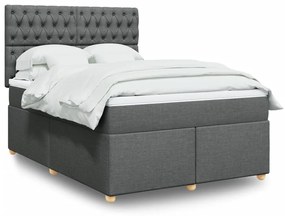 vidaXL Cama com molas/colchão 140x200 cm tecido cinzento-escuro