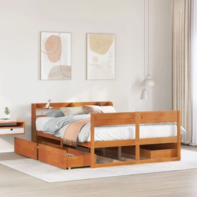 vidaXL Cama sem colchão 160x200 cm madeira pinho maciço castanho-mel