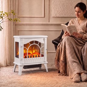 Lareira Elétrica 1000W/2000W com Temperatura Ajustável e Proteção contra Sobreaquecimento 55x31x58 cm Branca