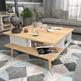 Mesa de Centro Akya – Carvalho e Branco – 89x89x44 cm