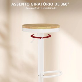 Conjunto de 2 Bancos de Bar Giratórios Bancos Altos de Cozinha com Descanso para Pés 38,5x38,5x60-80 cm Madeira e Branco