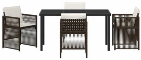 Conjunto de Jantar de Jardim de 5 Peças com Almofadas em Rattan Sintét