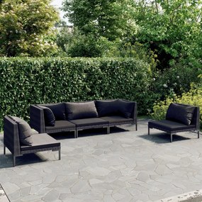 vidaXL 5 pcs conj. lounge jardim c/ almofadões vime PE cinzento-escuro