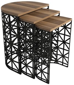 Mesas de Apoio Stil Metal Ferforje – Nogueira e Preto – Conjunto de 3
