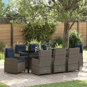 vidaXL Conjunto de Jantar de Jardim 9 Peças Cinza em Poli Rattan