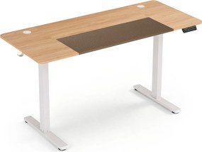 Secretária Elétrica para Escritório, 140 x 60 x 72-118 cm, Regulável com 3 Memórias, Natural + Branco