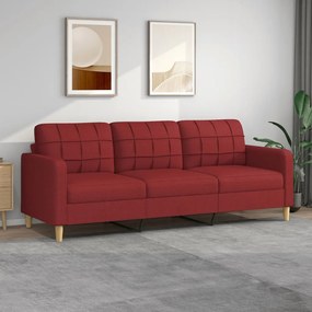 vidaXL Sofá de 3 lugares tecido 210 cm vermelho tinto