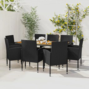 vidaXL 9 pcs Conjunto de jantar p/ exterior vime PE preto
