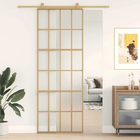 vidaXL Porta deslizante 76x205 cm vidro ESG fosco/alumínio dourado
