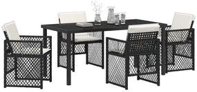 Conjunto de Jantar de Jardim vidaXL com 5 Peças e Almofadas Preto Ratt