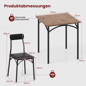 Conjunto de sala de jantar com mesa de jantar e 2 cadeiras com assentos almofadados