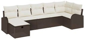 Conjunto de Sofás Jardim 7 Peças com Almofadas Castanho de Rattan Poli