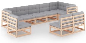 9 pcs conjunto lounge de jardim c/ almofadões pinho maciço