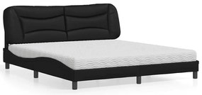 Cama com colchão 180x200 cm couro artificial preto