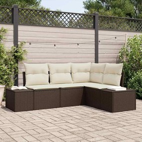 vidaXL Conjunto de Sofá de Jardim de 4 Peças com Almofadas Castanho Vime Poliéster