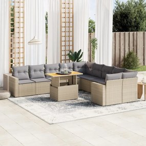 11 pcs conjunto sofás de jardim c/ almofadões vime PE bege