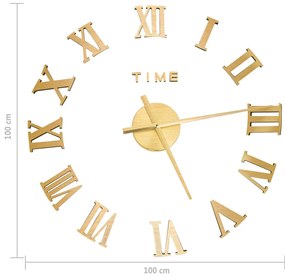 Relógio de parede 3D com design moderno 100 cm XXL dourado
