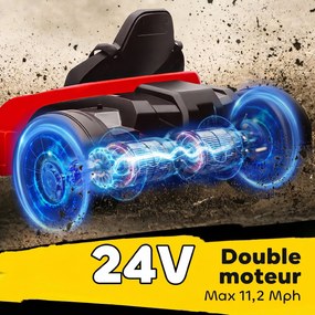 Kart elétrico para crianças de 24 V, Go Kart, motor de 2 x 150 W, modo drift, assento ajustável, arranque progressivo, vermelho